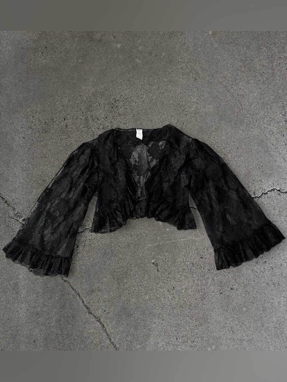Vintage Escante Black Lace Cropped Bell Sleeve Bolero Jacket